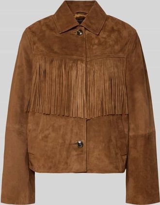 Jake*s Casual Lederjacke aus Ziegenvelours mit Fransen in Hazel, Gr&ouml;&szlig;e 34