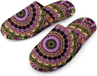 Generic Purple Kaleidoscopic Pattern Mens Cozy House Slippers Winter Warm Shoes with Anti-Slip Sole for Travel Indoor Outdoor