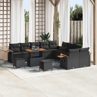 vidaXL Conjunto De Sof&aacute; De Jard&iacute;n 13 Pcs Negro 90 X 55 X 71 Cm Vidaxl