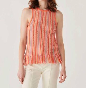 White + Warren Mercerized Cotton Fringe Tank Top In Orange Combo