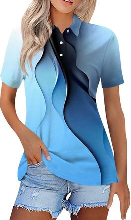 Generic Polo Shirts for Women UK Short Sleeve Ladies Cotton Work Collared T Shirts Rugby Bowling Shirt Striped Shirt Blouses Floral Printed Tee Golf Tennis To