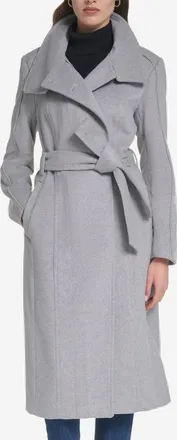 Cole Haan Womens Zip Up Closure Asymmetric Slick Wool Belted Coat - Grey Size 14