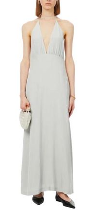 Toteme Plunge-Neck Gathered Silk Maxi Dress Size XS