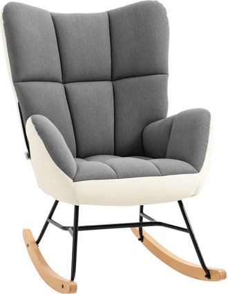 HOMCOM Homcom - Rocking Chair for Nursery Upholstered Wingback Armchair Grey and Cream