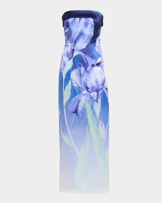 Theia Cyrilla Ombre Floral-Print Column Gown