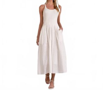 Elan Mixed Media Eyelet Ribbed Maxi Dress In White