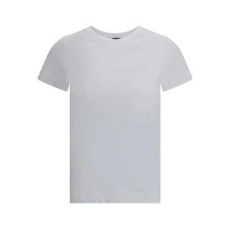 Pinko T-Shirts, female, White, XS, Logo Ribbed Crew Neck T-Shirt