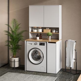 Vicco Mobile Lavatrice Viktor, Bianco/artisan, 93.6 X 88.2 Cm 2 Parti Con Ripiano, Vicco