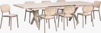 Sklum Set De Mesa Rectangular 240-300x100 Cm Extensible En Aluminio Karena Y 8 Sillas De Comedor Apilables En Polipropileno Omara Sklum