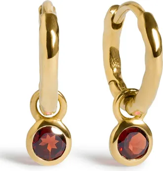Monica Vinader Birthstone Huggie Hoop Earrings in 18K Gold Vermeil/garnet at Nordstrom
