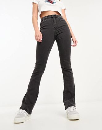 Noisy May Sallie high waisted flare jeans in dark gray