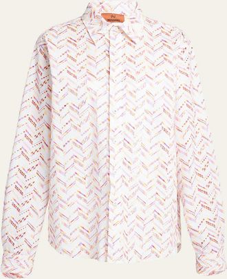 Missoni Chevron Broderie Anglaise Long-Sleeve Collared Shirt