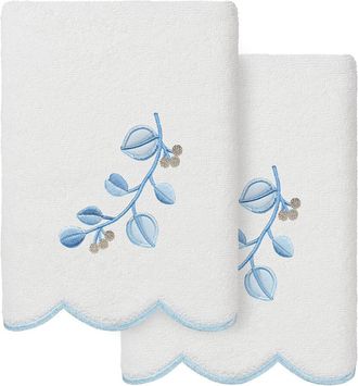 Linum Home Textiles 100% Turkish Cotton Wild Branch Scallop 2Pc Embellished Hand Towel Set