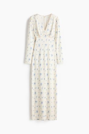 H&M Viskosekleid mit Langarm - Weiss/Gebl&uuml;mt