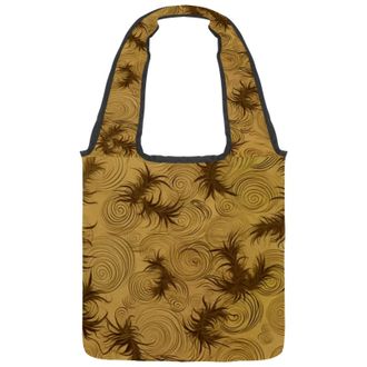 Generic Brown Tropical Reversible Canvas Shoulder Tote - Double-Sided Print, 12oz Cotton, 27cm Drop, Fold-Flat Bag for Travel, Shopping, Street Outings