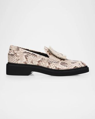 Roger Vivier Viv Rangers Snake-Printed Leather Loafers