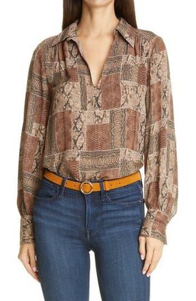Frame Denim Willa Snake Print Silk Blouse in Sepia Multi at Nordstrom Rack, Size Small
