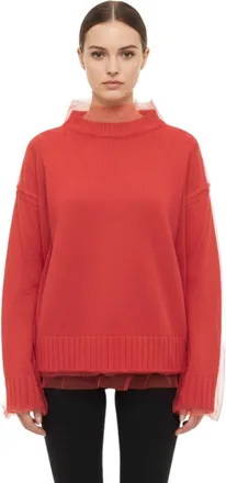 Msgm Red Knitted Mock Collar Sweater
