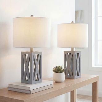 Jonathan Y Designs Stewart 21.5 Farmhouse Wood LED Table Lamp in Gray at Nordstrom