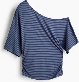 H&M One-Shoulder-Shirt - Mattblau/Gestreift