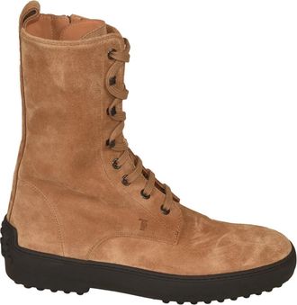 Tod's Winter Enkellaarsjes - Dames - Veterlaarzen - Bruin - 38 1/2 EU - Su&egrave;de - Schoenen