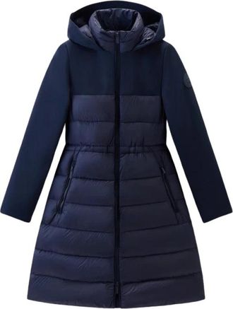 Woolrich Duck Down Satin Softshell Jas - Dames - Dons jassen - Blauw - M - Satijn - Jassen