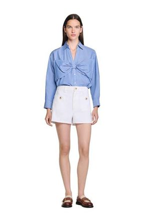 Sandro Oversized bow shirt in Blu /White at Nordstrom, Size X-Small