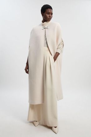 Karen Millen Womens Tailored Cape Midi Coat - White Wool - Size 12 UK