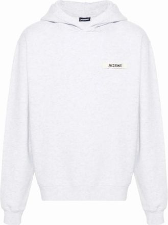 Jacquemus Mens Jacquemus Gros Grain Hooded Sweatshirt Grey - White - Size: 36