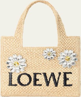 Loewe x Paulas Ibiza Crystal Floral Applique Raffia Tote Bag