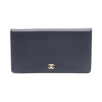 Chanel Black Leather Long Wallet (Bi-Fold) (Pre-Owned)