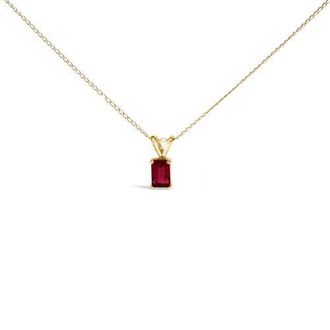 House of Brilliance 14K Gold 6x4MM Emerald Cut Gemstone Solitaire Pendant Necklace in Red Ruby | Yellow at Nordstrom