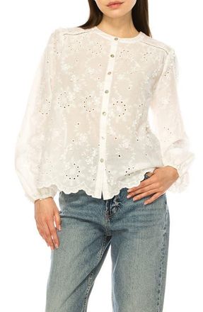 A Collective Story Floral Eyelet Button-Up Top in Bright White at Nordstrom, Size X-Large