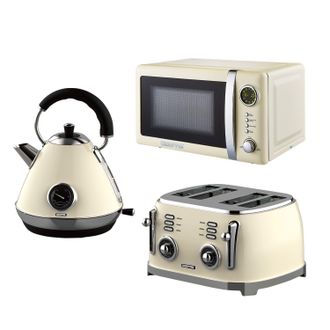 Geepas Retrovive 1.7L Kettle Toaster & 20L Microwave Set 4 Slice Toaster in Cream