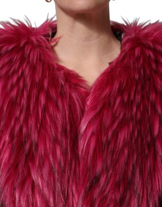 Dolce & Gabbana Womens Fuchsia Belted Faux-Fur Trench Coat Jacket Modacrylic Acrylic Polyester Clothing