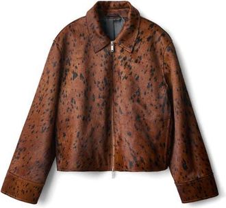 Mango Animal Print Genuine Calf Hair Jacket in Medium Brown at Nordstrom, Size X-Small