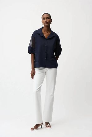 Joseph Ribkoff Poplin & Mesh Boxy Blouse In Navy