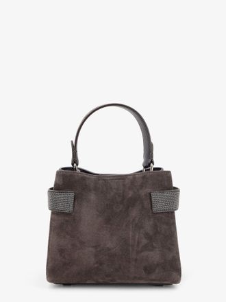 Brunello Cucinelli Womens Suede Crossbody Bag Monili Detail Grey Shoulder