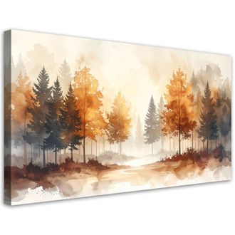 Feeby Cuadro En Lienzo, Bosque Oto&ntilde;al En Tonos Beige Paisaje Forestal En Acuarela De Estilo Escandinavo, 120x60
