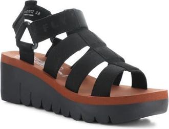 FLY London Yoji Platform Wedge Sandal in Black/Brick at Nordstrom, Size 10-10.5Us