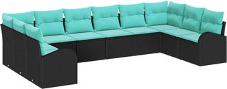 vidaXL Conjunto De Sof&aacute;s De Jard&iacute;n 10 Uds. Negro Y Turquesa Vidaxl