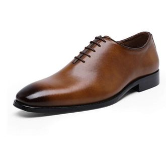 Generic Dress Oxford for Men Lace Up Round Burnished Toe Cowhide Low Top Anti-Slip Rubber Sole Wedding(Brown,6.5 UK)