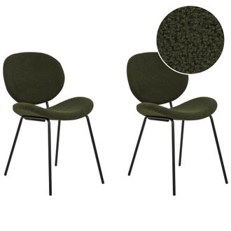Beliani Beliani - Conjunto De 2 Sillas Boucl&eacute; Hierro Patas Negras Tapas Sin Reposabrazos Dise&ntilde;o Retro Asientos Comedor Verde Oscuro Luana