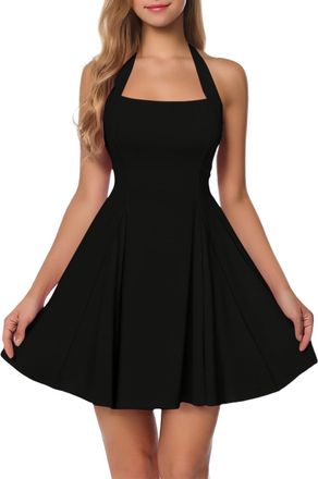 Generic Womens Halterneck A-Line Ruffled Sleeveless Short Dress - Breathable, Casual & Stylish for Summer Black