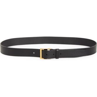 Saint Laurent Cassandre Logo Leather Belt in Black at Nordstrom, Size 100