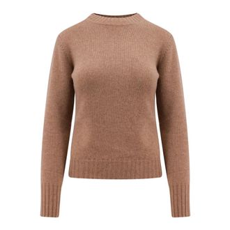Max Mara Cashmere Brown Jumper Ribbed Cuffs - female - Max Mara - Cashmere Knitwear - Brown - XS - Knitwear