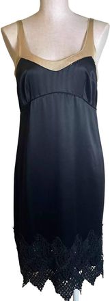 Laundry By Design Womens Satin Lace Trim Slip Dress In Black/beige
