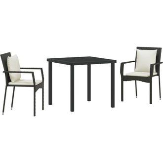 vidaXL Vidaxl - Conjunto De Comedor De Jard&iacute;n Con Coj&iacute;n 3 Pcs Negro Polirat&aacute;n