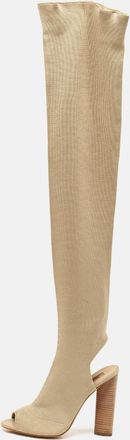 Yeezy by Kanye West Yeezy Season 5 Beige Knit Fabric Over The Knee Length Boots