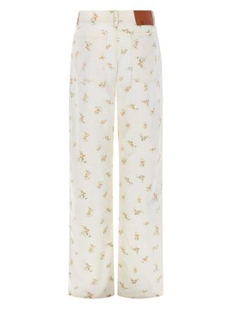 Msgm Floral Motif Cotton Trousers - White
